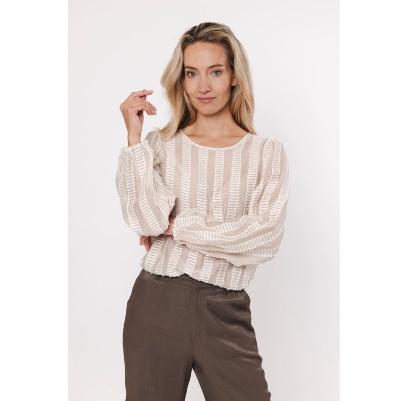 Blouse streep 433107 Beige of Zwart